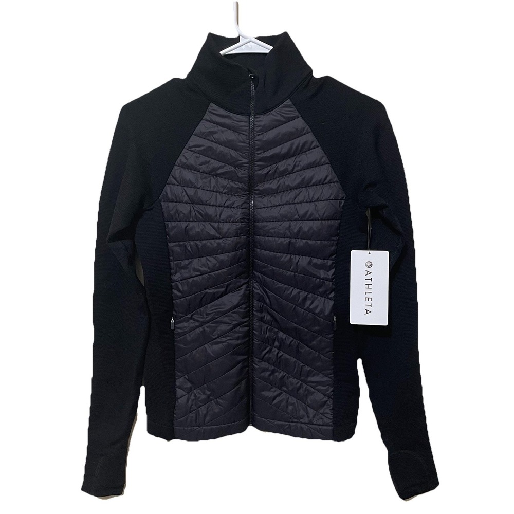 Athleta Womens‎ Hybrid Quilted Full Zip Active Jacket Black XS Gorpcore Outdoor